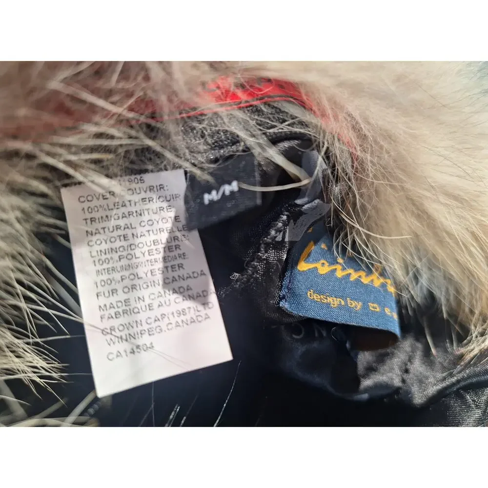 Paul Leinburd Crown Cap Natural Coyote Fur Leather Women's Winter Hat Medium